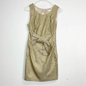 Wendy Katlen Anthropologie Dress Womens Size 2 Metallic Gold Sheath Sleeveless